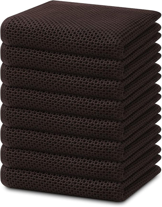 Homaxy 100% Cotton Waffle Weave Kitchen Dish Towels, Ultra Soft Absorbent Quick Drying Cleaning Towel, 13 x 28 Inches, 8-Pack, Dark Brown