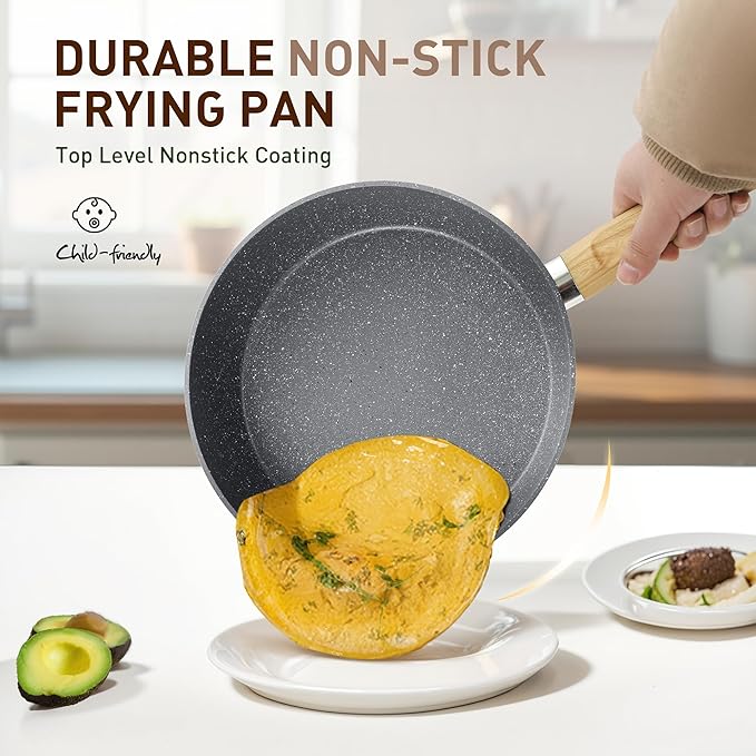 DishDelight Induction Pots and Pans Set, 12 Piece Nonstick Cookware, Granite Cooking Set with Frying Pans, Gray