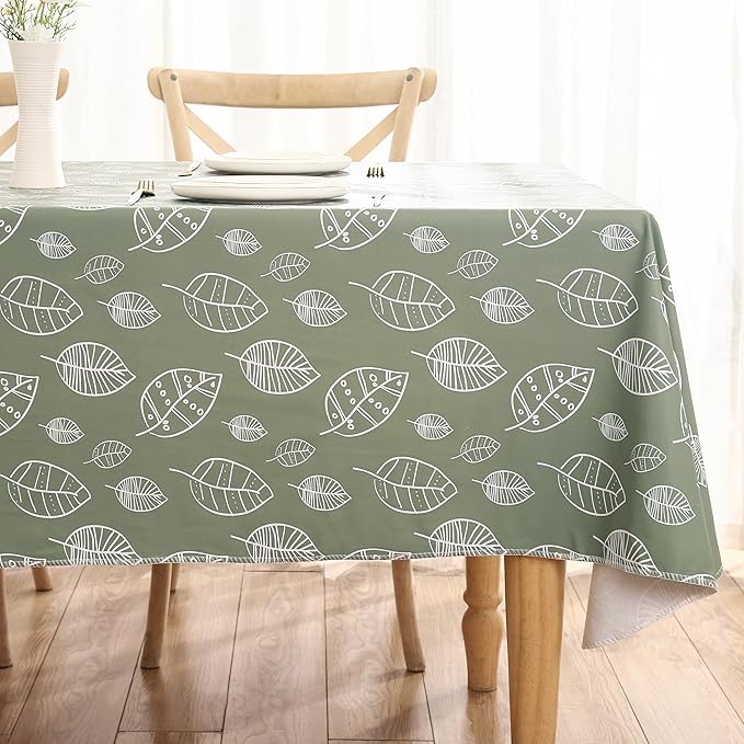 Walrus Heavy Duty Vinyl Tablecloth with Flannel Backing Waterproof Oil-Proof Plastic Table Cloth Stain-Resistant Wipeable Rectangle or Square Table Cover for Indoor and Outdoor (Leaf, 54X54 Inch)