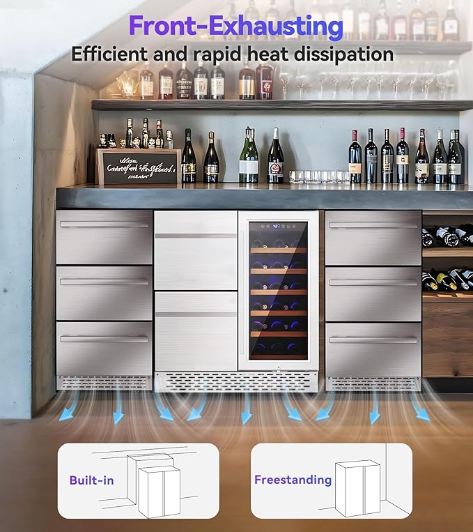 30'' Outdoor Wine and Beverage Refrigerator 120 Cooler, 2 Drawer Dual Zone Wine Fridge with Intelligent Control Advanced Compressor Under Counter Freestanding for Patio Bar Cabinet