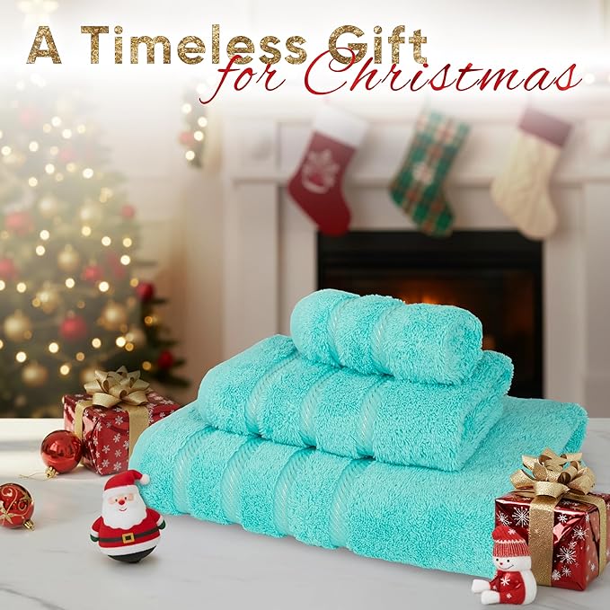 American Soft Linen Premium 3 Piece Towel Set, 1 Bath Towel 1 Hand Towel 1 Washcloth, 600 GSM 100% Cotton Turkish Towels for Bathroom, Turquoise Towel Set