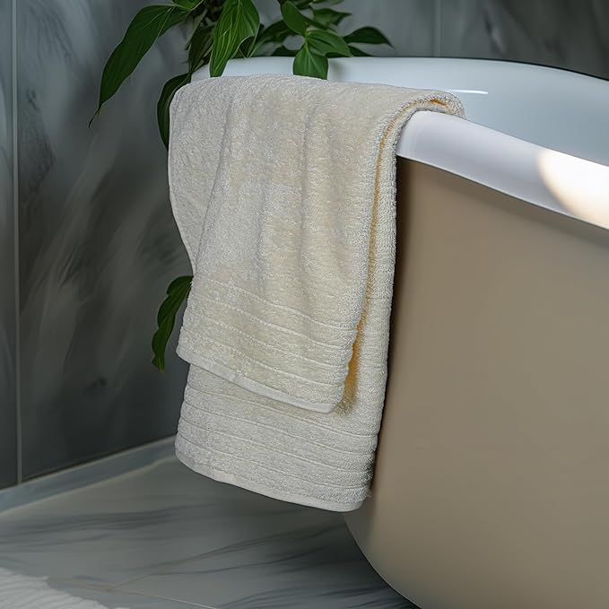 Tens Towels Pack of 4 Extra Large Bath Towels 30 x 60 Inches, 100% Cotton, Larger & Lighter Weight, Quicker to Dry, Super Soft and Absorbent, Perfect for Bathroom, Cream