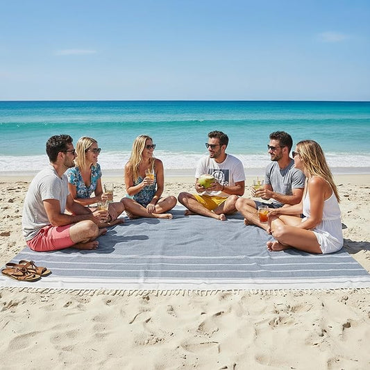 LANE LINEN Camping Blanket - Large Beach Towel, Beach Accessories with Oversized Comfort (82"x82"), Sandproof, Perfect for Seaside Adventures, Park Gatherings, or Family Beach Days – Navy Blazer