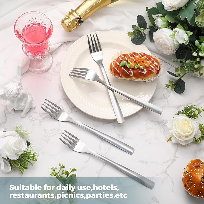 Roshtia 100 Pieces Metal Forks Bulk 6.7 Inch Stainless Steel Silverware Dinner Fork Set Restaurant Flatware for Kitchen Restaurant Mirror Finish and Dishwasher Safe
