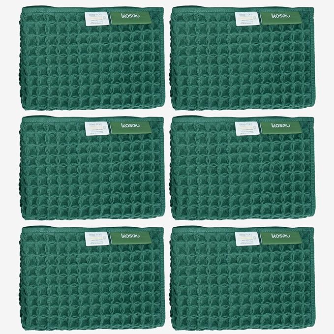 Luxury Organic Japanese Cotton Waffle Bath Towel | Thick, Absorbent, Quick Dry Bathroom Towels for Shower, Sauna, Onsen| Hotel & Spa Quality, Gift-Ready (Forest Green, Face Towel (6 Pack))