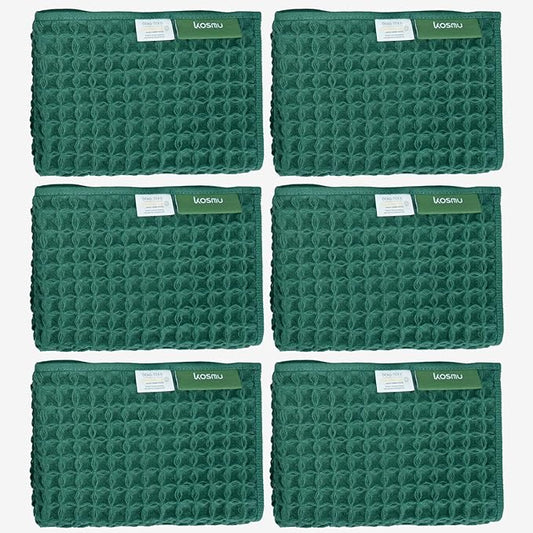 Luxury Organic Japanese Cotton Waffle Bath Towel | Thick, Absorbent, Quick Dry Bathroom Towels for Shower, Sauna, Onsen| Hotel & Spa Quality, Gift-Ready (Forest Green, Face Towel (6 Pack))