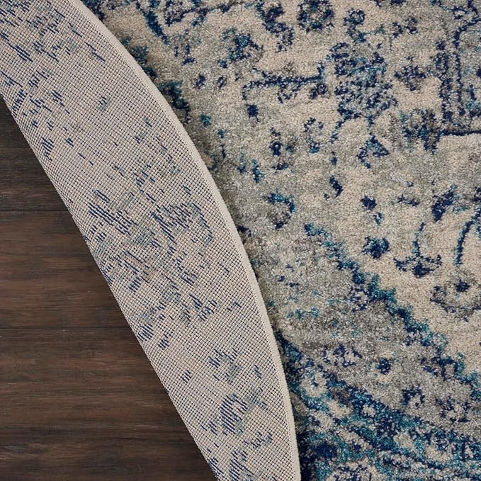 Nourison Home Tranquil Ivory/Light Blue 5'3" x Round Area Rug - Easy Clean, Non Shedding, Bed Room, Living Room, Dining Room, Kitchen (5' x Round)