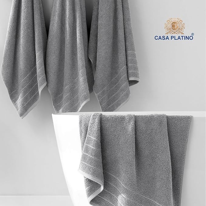 Casa Platino 100% Cotton 18 Piece Bath Towel Set - Ring Spun, Quick Dry, Super Soft & Highly Absorbent - 6 Bath, 6 Washcloths, 6 Bathroom Hand Towels - Hotel Quality Bathroom Towel Set - Ultimate Grey