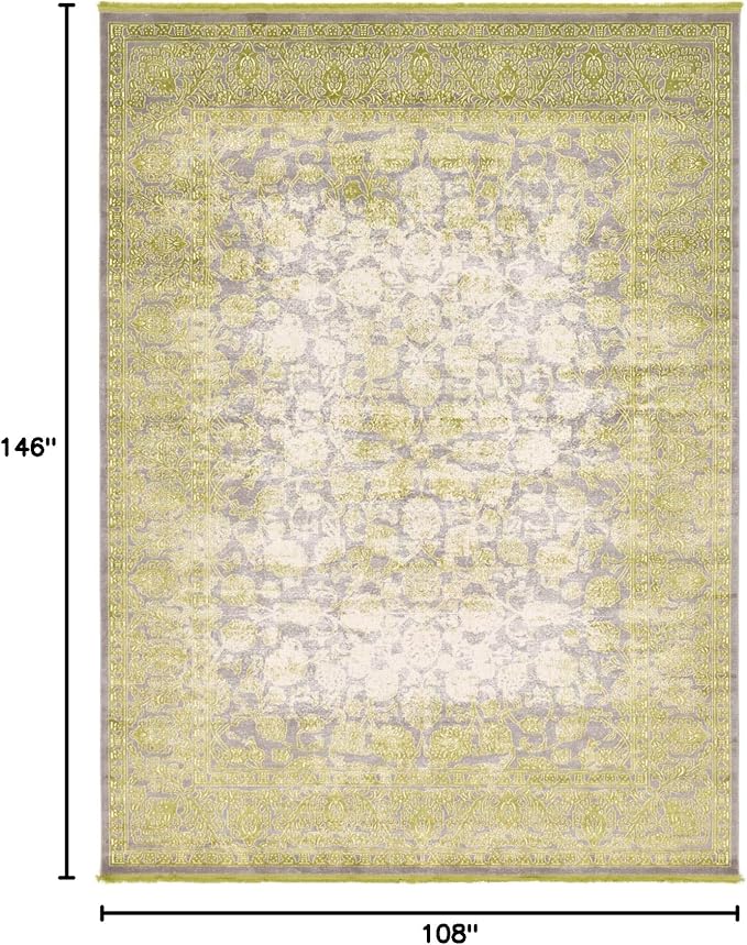 Unique Loom Traditional Classic Intricate Design Distressed Vintage Detail, Area Rug, 9' 0" x 12' 0", Light Green/Gray