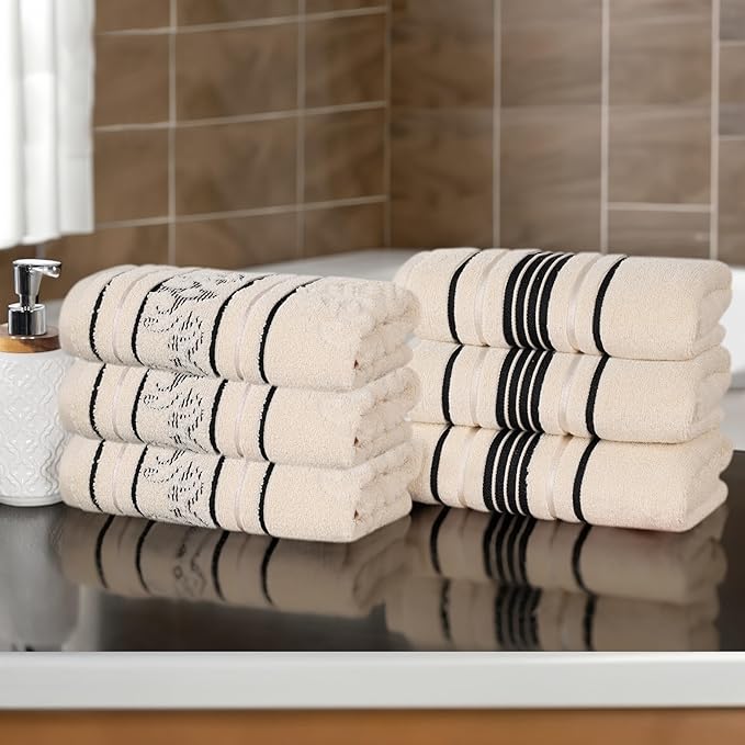 Superior Cotton Hand Towel Set, Small Towels, Plush Soft Absorbent Bathroom Basics, Home Essentials, Spa, Salon, Hotel, Kitchen, Luxury Quick Drying, Zero Twist Assorted Floral Set of 6, Ivory