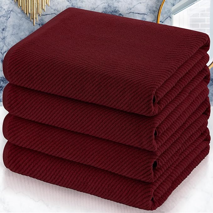 VOOVA & MOVAS Red Bath Towels, 4 Pack Large 30" x 56" - 100% Cotton | Quick Dry | Light Weight | Thick | Soft | Absorbent, Bath Towels Set for Bathroom, Bathroom Decor Set, Burgundy Red