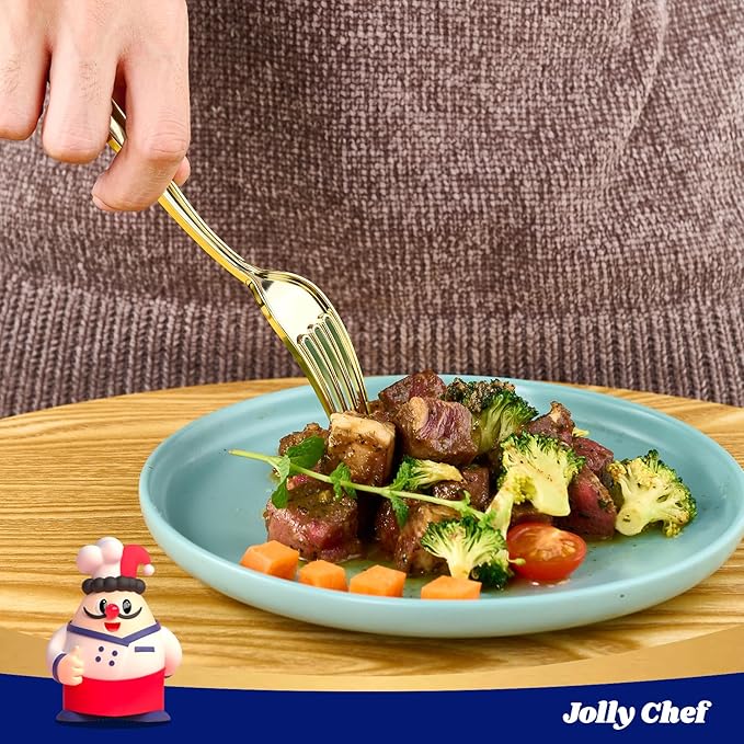 125 Count Gold Plastic Disposable Forks Heavy Duty, 7.28 Inch Heat Resistant Durable Gold Dinner Forks for Parties, Wedding, Daily Events