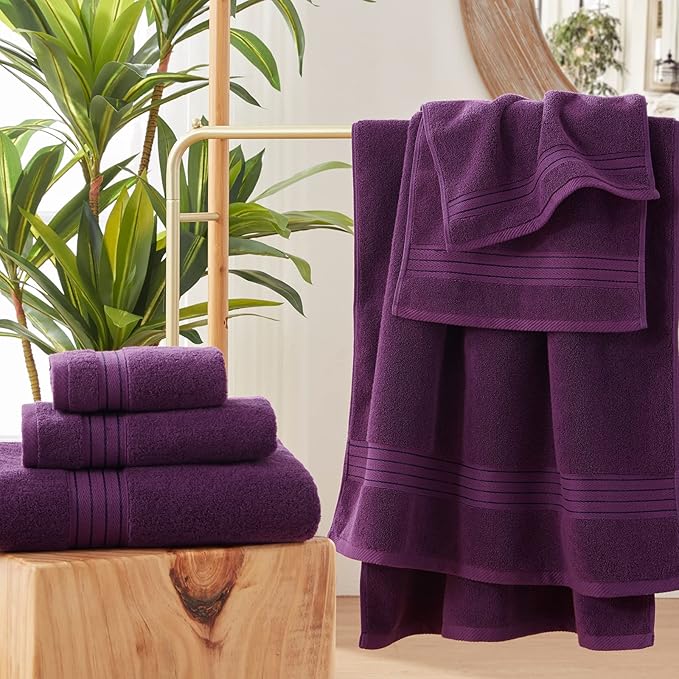 COZYART Purple Bath Towel Set for Bathroom Soft Absorbent Durable 650 GSM Turkish Cotton Towel Sets of 6, 2 Large Bath Towels, 2 Hand Towels, 2 Washclothes