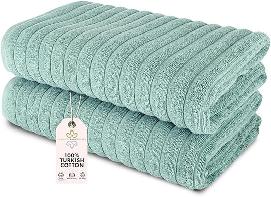 Classic Turkish Towels CTT - Premium 2 Piece Jumbo Bath Sheets, 100% Turkish Cotton, Absorbent & Ultra Comfy Bath Towel Sheets for Hotels & Spa | 40"x65" (Spa Green)