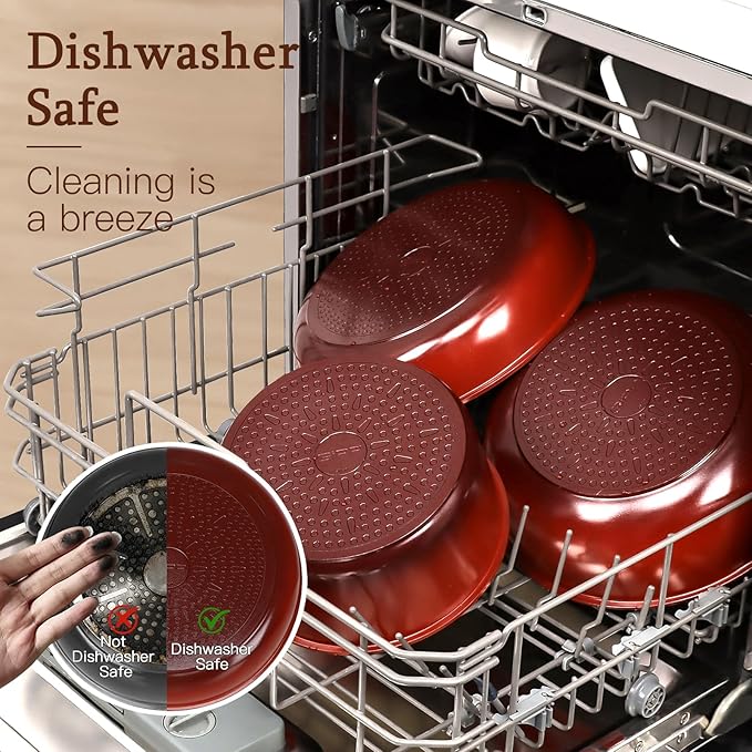 GiPP 5PCS Pots and Pans Set Non Stick, Nonstick Cookware Set Detachable Handle,Ceramic Pots for Cooking Non Stick with Removable Handle, RV Cookware Set, Red Black Gradien