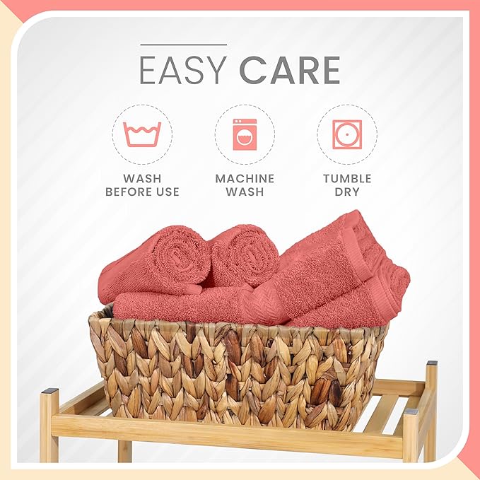 6-Piece Luxury 100% Cotton Towel Set | Quick Dry | Super Absorbent | Super Soft 100% Ringspun Cotton Towels | 2 Bath Towels | 2 Hand Towels | 2 Wash Cloths | Pink
