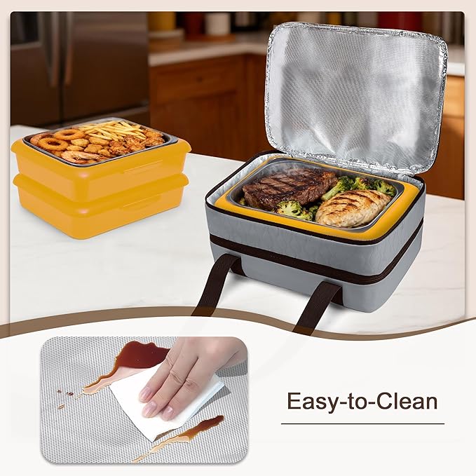 Trunab Insulated Casserole Carrier for Hot or Cold Food, Double Thermal Food Containers, Fit 9x13 Inches Baking Dish Foil Pans, For Picnic Cookouts, Potluck Parties, Beach,Beige (Grey)