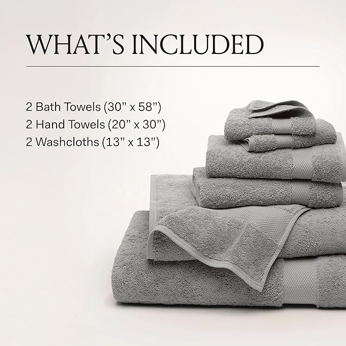 BOLL & BRANCH Plush Bath Towel Set - Cream - 6 Piece - Includes 2 Bath Towels, 2 Hand Towels & 2 Washcloths - 100% Organic Cotton - Ultra Soft & Luxurious - Quick Absorbing