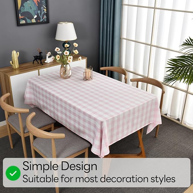 Gingham Table Cloth for Rectangle Tables Pink Checkered Plaid Tablecloth Heavy Duty Cotton Blend Washable & Wrinkle Table Cover for Outdoor Kitchen Dining Picnic Camping (52x120 Inch)