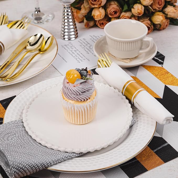 N9R 120 Pack Pre Rolled Gold Plastic Silverware Set, Wrapped Plastic Silverware Set with 120 Forks, 120 Knives, 120 Spoons and 120 Napkins, Disposable Cutlery Set for Party and Wedding