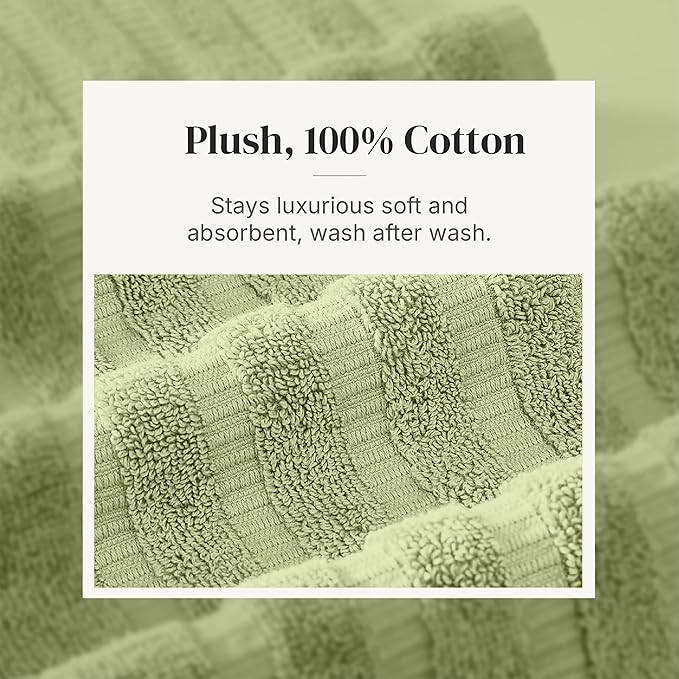 Modern Threads Organic Vines 6-Piece 100% Cotton Towel Set – Yarn Dyed Jacquard & Solid – Includes 2 Bath Towels, 2 Hand Towels, 2 Washcloths – Absorbent, Quick Dry, Soft & Durable – Sage Green