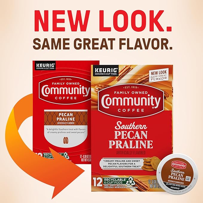 Community Coffee Southern Pecan Praline Flavored 72 Count Keurig K-Cup Coffee Pods, Medium Roast, 12 Count (Pack of 6)