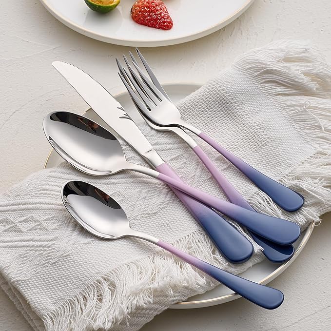 20-Pieces Color Silverware Sets for 4,Pink and gray Handle Stainless Steel Cutlery Set, Include Forks Spoons and Knives Set, Dishwasher Safe Utensil Sets for Home Restaurant