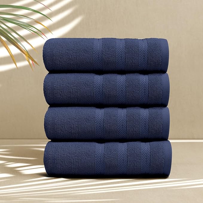 Hearth & Harbor Luxury Hand Towels - 100% Ring Spun Cotton Hand Towels for Bathroom, Shower, Spa, Soft & Absorbent Towels, 4 Piece Set, Navy
