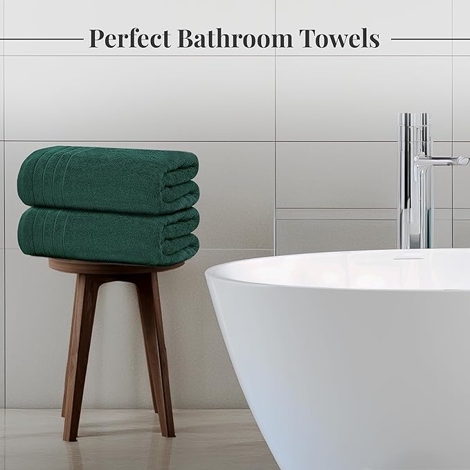 Tens Towels Pack of 8 Towels Set, 2 Extra Large Bath, 2 Hand, 4 Washcloths, 100% Cotton, Lighter Weight, Quicker to Dry, Super Absorbent, Perfect for Bathroom, Hunter Green
