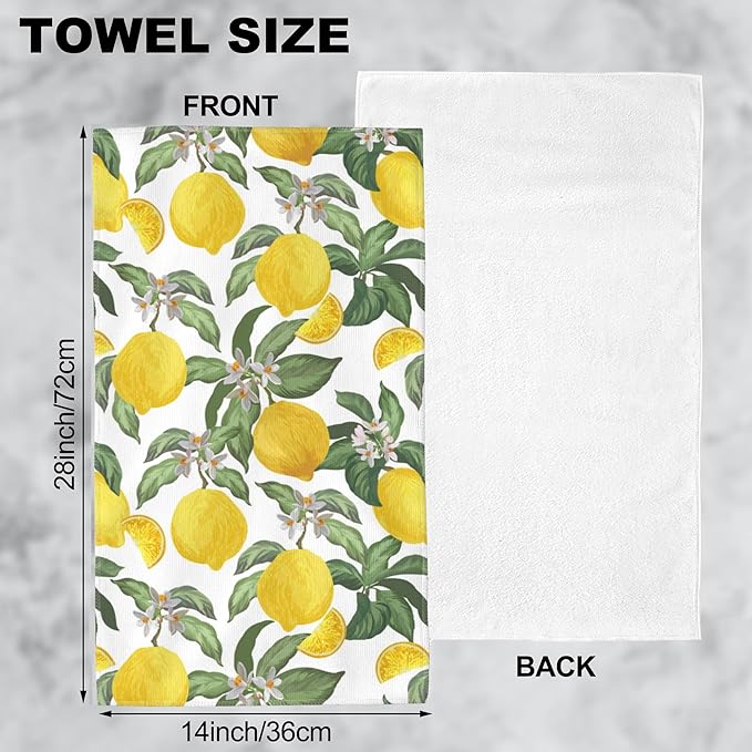 Lemon Hand Towel Set,Tropical Fruit Hand Towels for Bathroom 2 Pack Soft Absorbent Decorative Dish Towel for Kitchen Sports Gym Yoga Home Decor 14 x 28 in