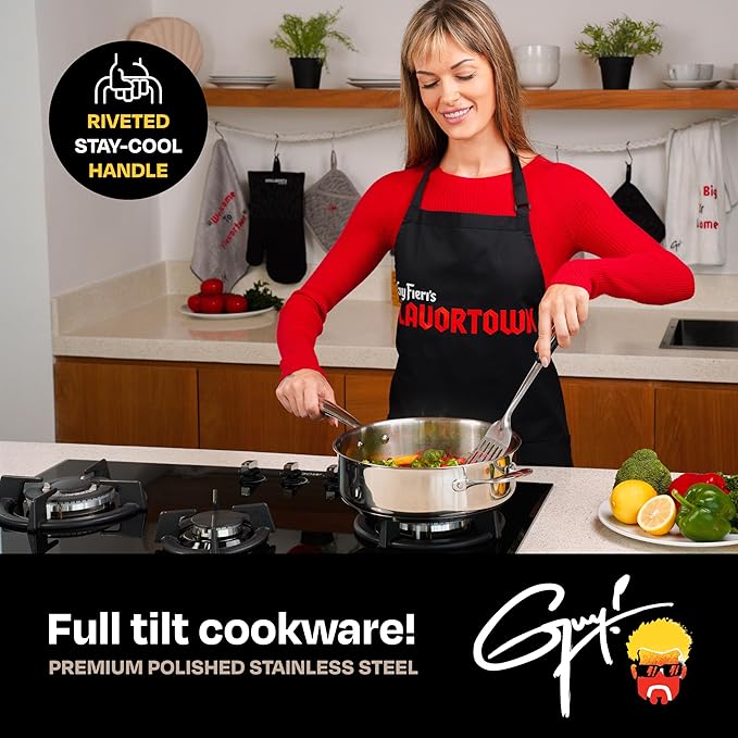 Guy Fieri's Flavortown 5 Qt. Stainless Steel Sautepan with Lid - Premium Three-Layer Cookware, Oven-Safe up to 500F