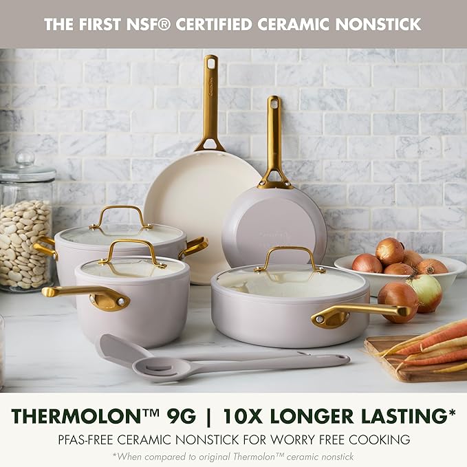 GreenPan Nonstick Reserve Pro 10 Piece Cookware Set, NSF Certified Ceramic, Hard Anodized PFAS-Free Pots & Pans Set with Lids, Stainless Steel Handles, Oven & Dishwasher Safe, Oyster Gray