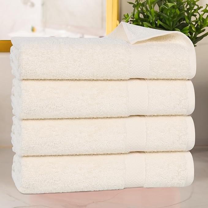 Superior 4-Piece Cotton Bath Towel Set, Towels for Adults, Kids, Fast Drying Body Towels, Shower, Bath, Pool, Guest/Master Bathroom Essentials, Dorm, Home, Apartment, Franklin Collection, Ivory