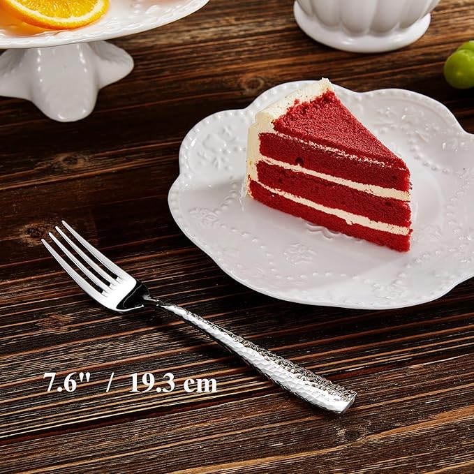 KEAWELL Premium 4-Piece 7.6" Louis Hammered Salad Fork Set, 18/10 Stainless Steel, Squared Edge with Smooth Rounded Edges for Comfort, Dishwasher Safe (4, 7.6" Salad Fork)