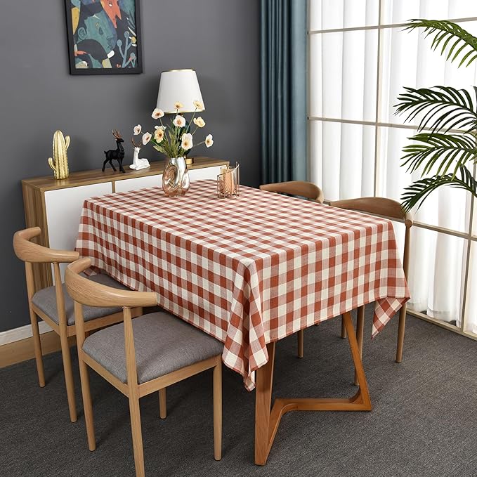 Gingham Table Cloth for Rectangle Tables Orange Checkered Plaid Tablecloth Heavy Duty Cotton Blend Washable & Wrinkle Table Cover for Outdoor Kitchen Dining Picnic Camping (52x86 Inch)