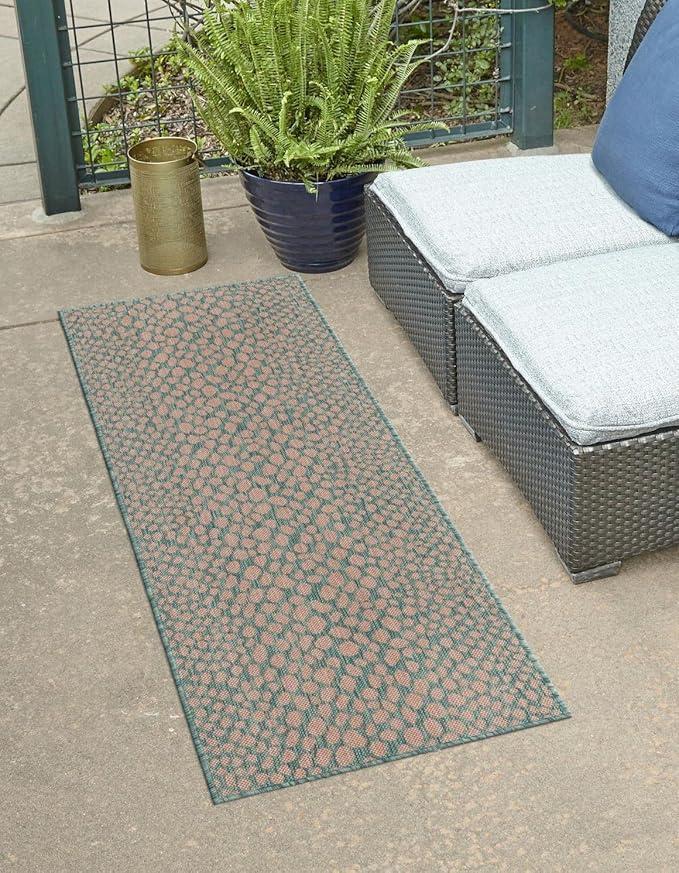 Jill Zarin Jill Zarin Outdoor Collection Area Rug - Cape Town (2' x 6' Runner Pink and Aqua/Light Blue)