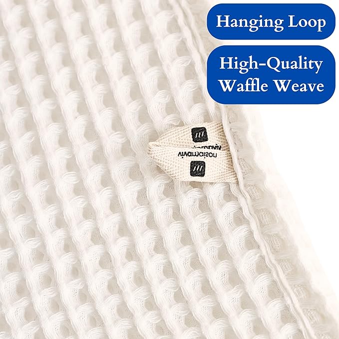 4-Piece Waffle Towels Set for Bathroom - Soft 100% Turkish Cotton Quick-Dry Lint-Free Waffle Weave Thin Bath and Hand Towels (Natural, 2 Bath & 2 Hand Towel Set)
