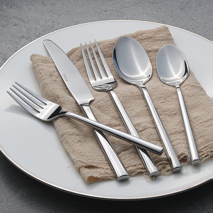 Alata Potter 20-Piece Forged Silverware Set Stainless Steel Flatware Set Cutlery Set,Service for 4,Mirror Finish,Dishwasher Safe