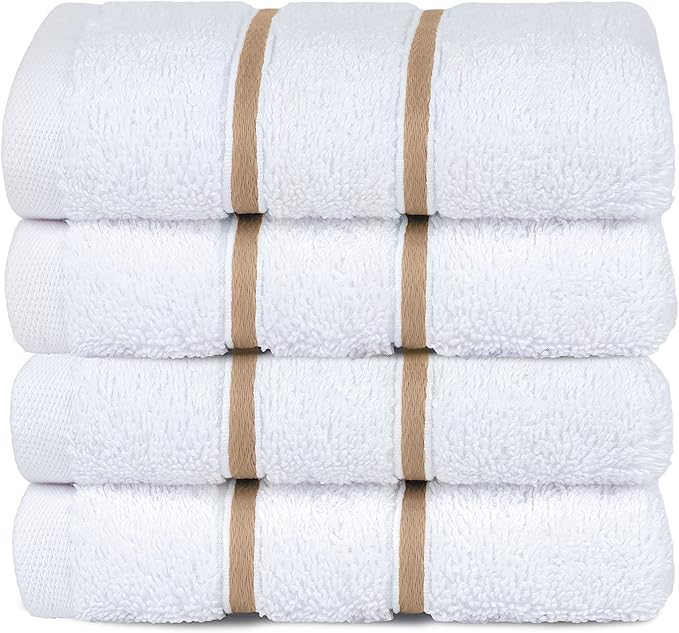 4 Packed White Washcloth Set, 100% Turkish Cotton Washcloths Washrags, Small Hand Face Towels for Bathroom and Kitchen, Sand Taupe