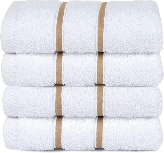 4 Packed White Washcloth Set, 100% Turkish Cotton Washcloths Washrags, Small Hand Face Towels for Bathroom and Kitchen, Sand Taupe