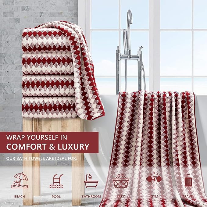 4 Piece Bath Towel Set Oversized Bath Sheet 35"x70" Bathroom Towel Extra Large Towel Set Soft Highly Absorbent & Quick Dry Premium Bath Sheet for Bathroom 600GSM Shower Towel Spa Gym Hotel,Burgundy