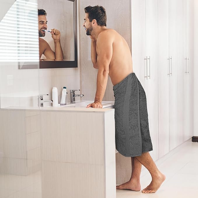 Medium Size Bath Towels Set of 6 – 100% Cotton Terry – 24" x 48" – Quick Dry, Soft & Highly Absorbent – Grey Towels for Bathroom, Gym, Spa, Pool & Daily Use