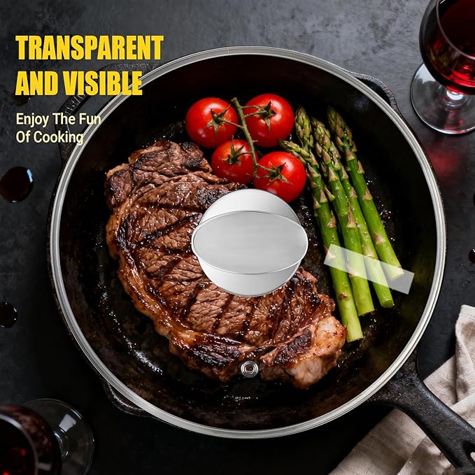 9 Inch Pan Lid, Tempered Glass Lid for Replacement, Clear Pan Cover for Frying, 9 Inch Lids for Frying Pans, Skillets, Sauce Pan