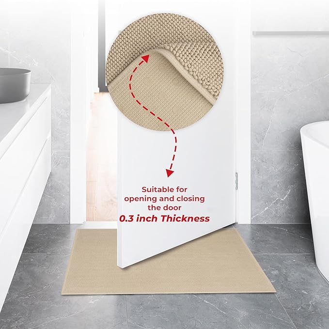 American Soft Linen Bath Rug, 17 in 24 in 100% Cotton Bath Mats Rugs for Bathroom, Slip Reducer Washable Shaggy Form Area Rugs, Beige Bath Rug