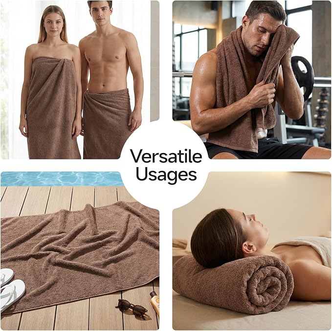 REDKISS 6-Piece Bath Towel Set, Ultra-Plush & Highly Absorbent 100% Cotton Towels for Bathroom, Browe Set Includes 2 Bath Towels, 2 Hand Towels, 2 Washcloths