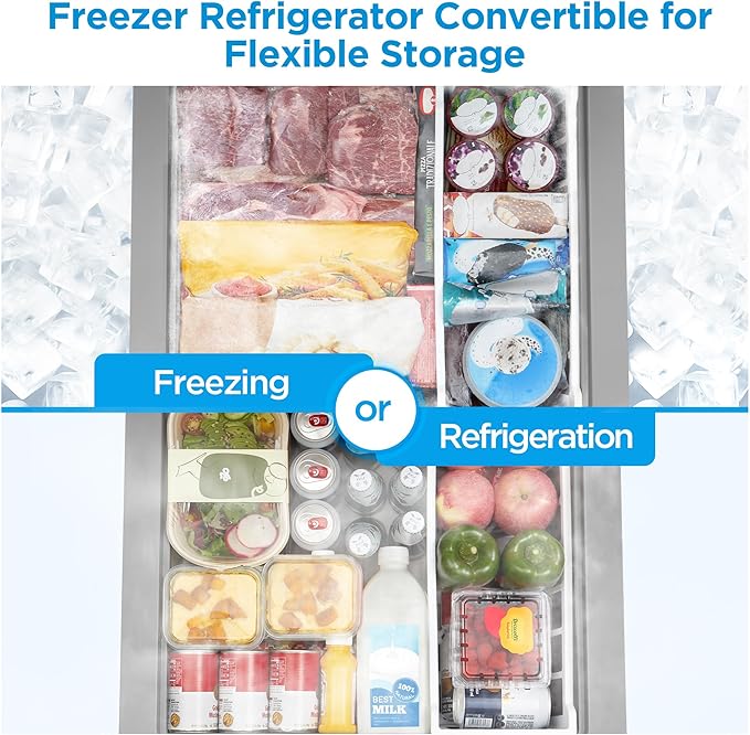 Midea MERC05C4BAWW Chest Freezer, 5.1 Cubic Feet Freezer With Removable Basket, Interior LED Light, Adjustable Temperature, For Kitchen Apartment Office, White