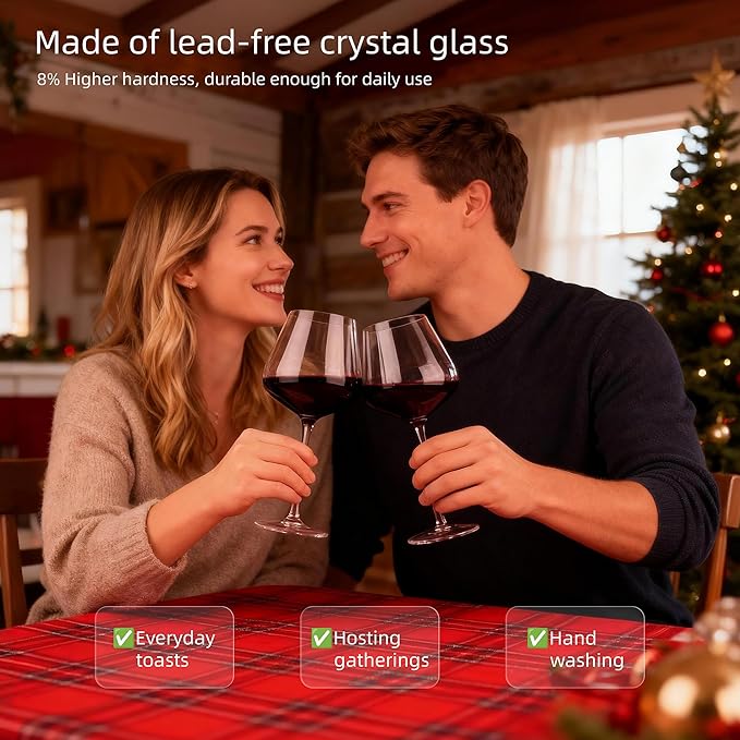 Wine Glasses Set of 4, 18OZ Large Crystal Red Wine Glasses, Hand Blown Vintage Wine Glasses with Thin Rim, Large Bowl, Long Stem, Gifts for Christmas, Housewarming, Birthday