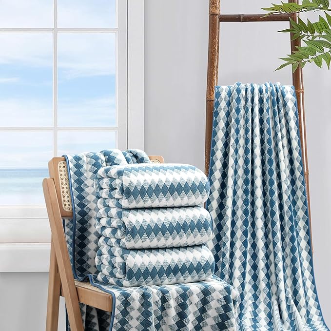 4 Piece Bath Towel Set Oversized Bath Sheet 35"x70" Bathroom Towel Extra Large Towel Set Soft Highly Absorbent & Quick Dry Premium Bath Sheet for Bathroom 600GSM Shower Towel Spa Gym Hotel,Blue