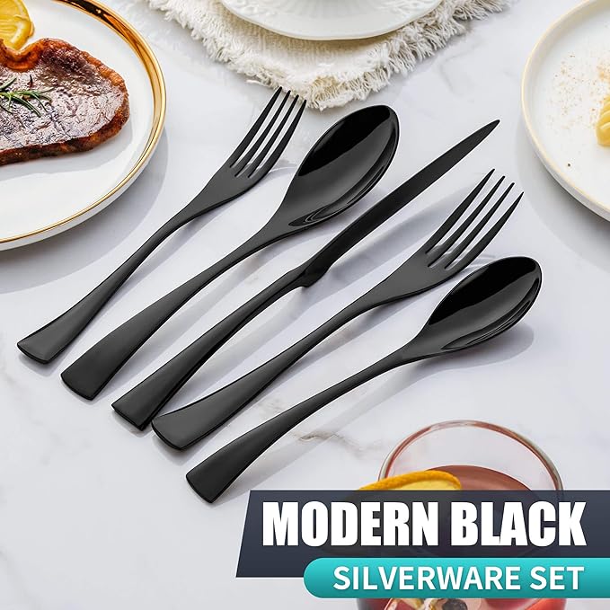 20 Pieces Black Silverware Set Service for 4,Modern 18/10 Stainless Steel Flatware Cutlery Set,Utensil Set for Home Restaurant Hotel,Mirror Polished,Dishwasher Safe