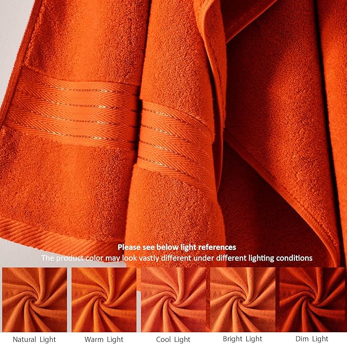 COZYART Orange Bath Towels for Bathroom 2 Pcs, 27x54 Cotton Bath Towel Set Super Soft Highly Absorbent Durable 650 GSM Shower Towels for Daily Use